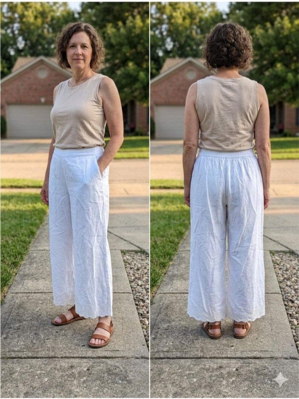 Laura Ashley Linen Blend Eyelet Hem Wide Leg Crop Pants White Coastal Casual XL